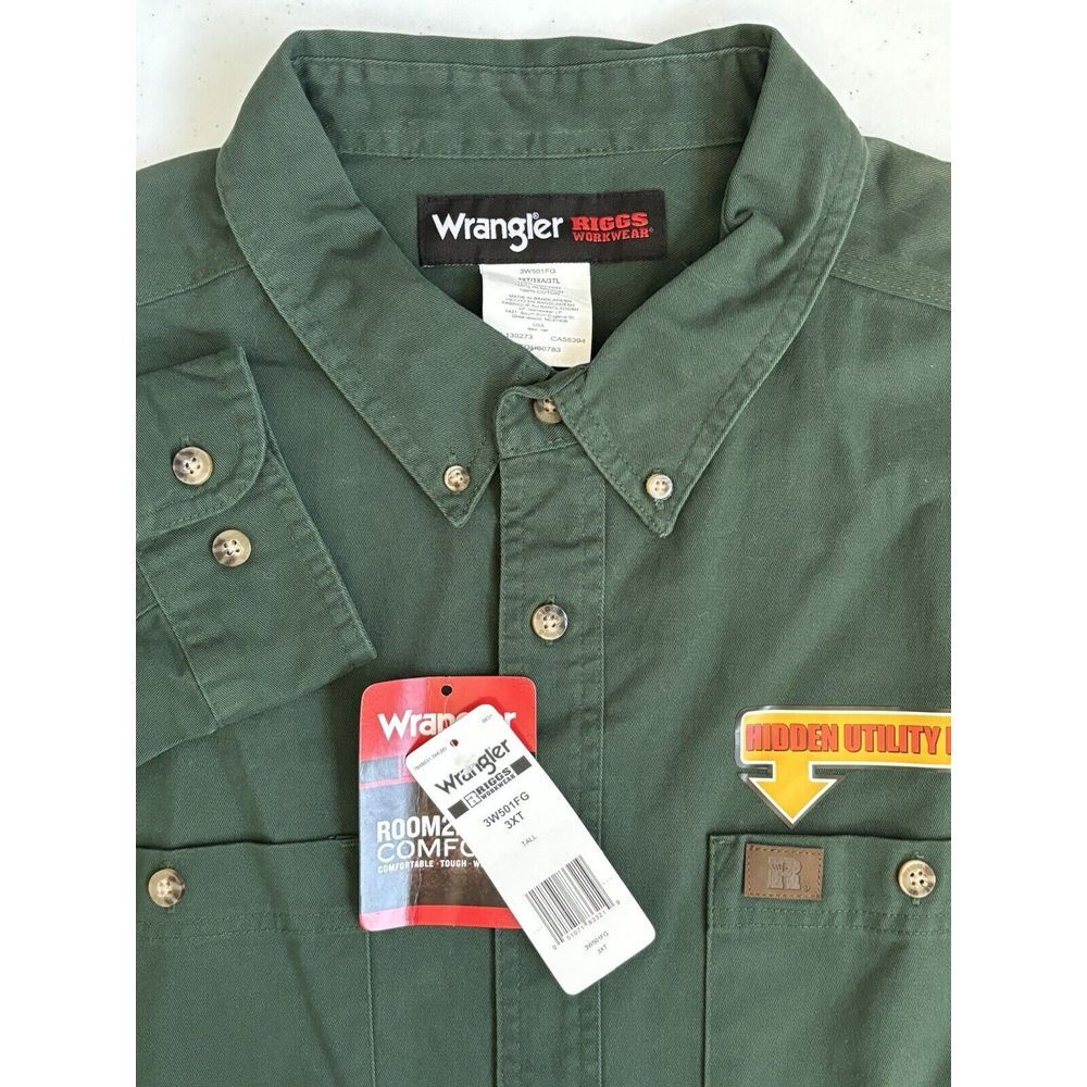 Wrangler Riggs Workwear Men's NWT 3XT Green Long‎ Sleeve Button Down FLAW